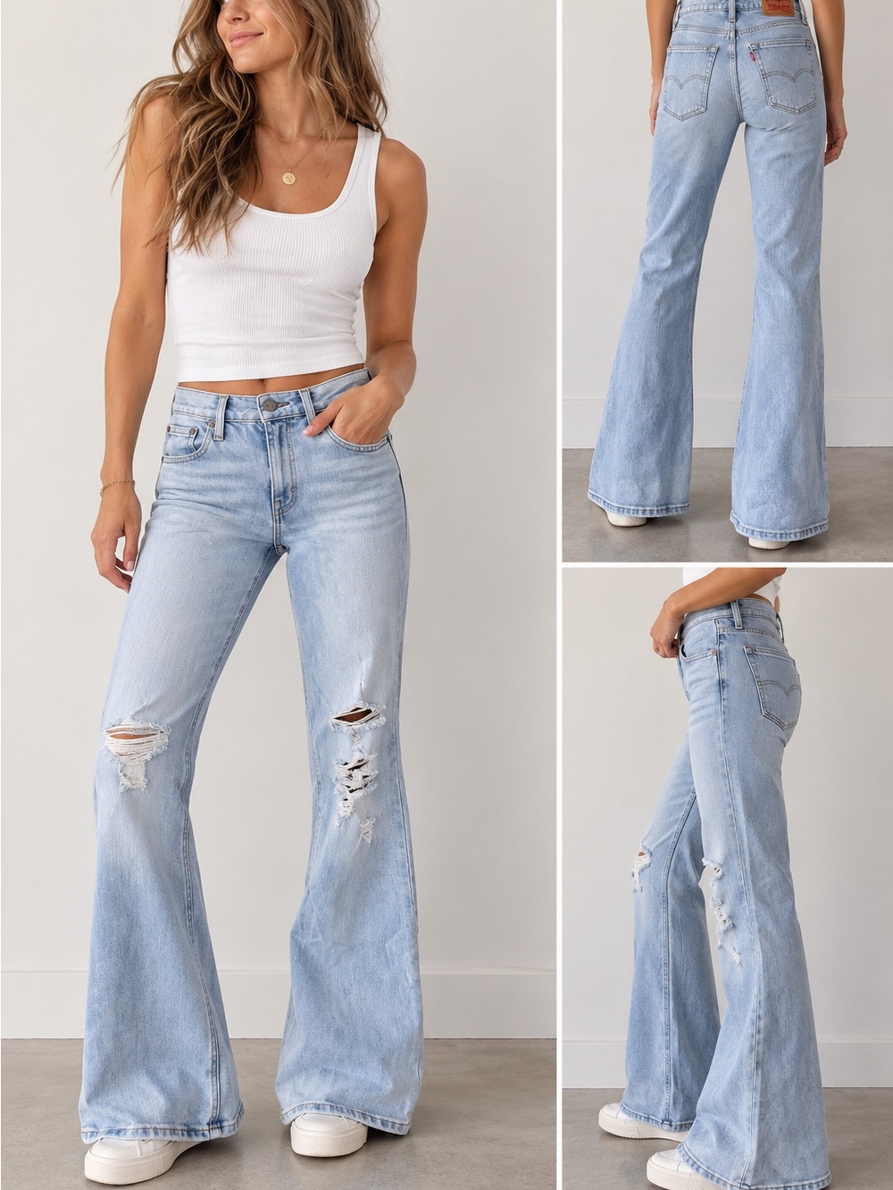 Levi's Light Blue Distressed High-Waist Flare Jeans